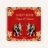 Red gold elephants Indian wedding guest book ノートブック (正面)