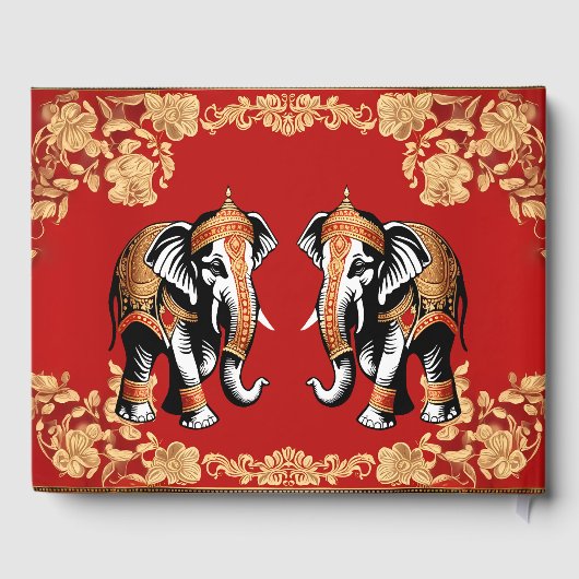 Red gold elephants Indian wedding personalized ゲストブック (裏面)