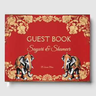 Red gold elephants Indian wedding personalized ゲストブック