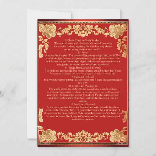 Red gold elephants Indian wedding rituals program 招待状 (裏面)