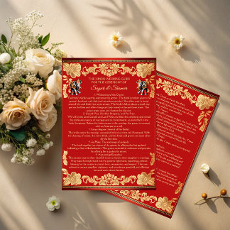 Red gold elephants Indian wedding rituals program 招待状