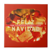 Red Gold Feliz Navidad Elegant Keepsake Christmas タイル (正面)