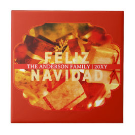 Red Gold Feliz Navidad Elegant Keepsake Christmas タイル