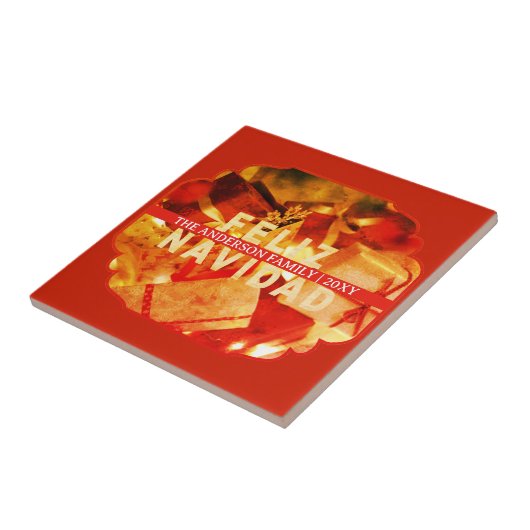 Red Gold Feliz Navidad Elegant Keepsake Christmas タイル (側面)