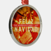 Red Gold Feliz Navidad Modern Elegant Christmas メタルオーナメント (右)