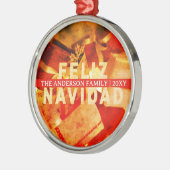 Red Gold Feliz Navidad Modern Elegant Christmas メタルオーナメント (左)
