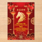 Red & Gold Festive Chinese Year of the Horse アクリル招待状 (正面)
