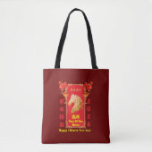 Red & Gold Festive Chinese Year of the Horse トートバッグ (正面)