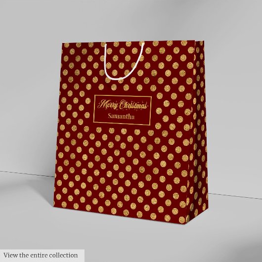 Red Gold Festive Christmas Paper Gift Bag Custom ミディアムペーパーバッグ