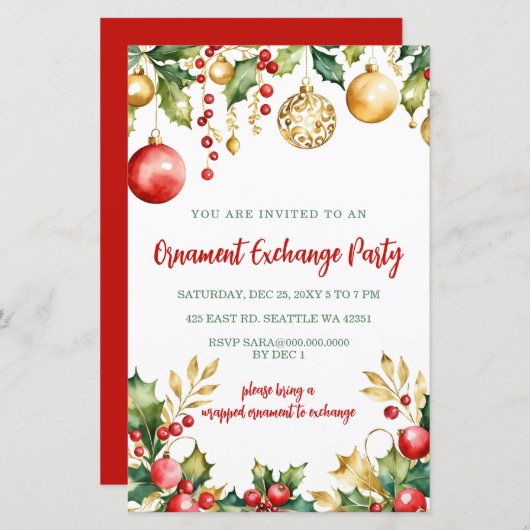 Red Gold Festive Ornament Exchange Christmas Party (正面/裏面)