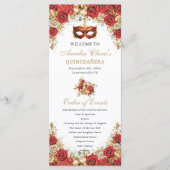 Red Gold Floral Masquerade Mask Ball Quinceanera プログラム (正面)