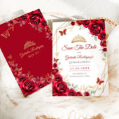Red Gold Floral Quinceanera セーブザデート