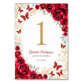 Red Gold Floral Quinceanera テーブルナンバー (裏面)