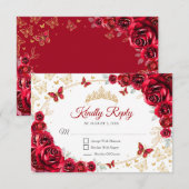 Red Gold Floral Quinceanera Reply 出欠カード (正面/裏面)