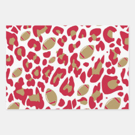 Red & Gold Football Leopard Print Game Day Pattern ラッピングペーパーシート