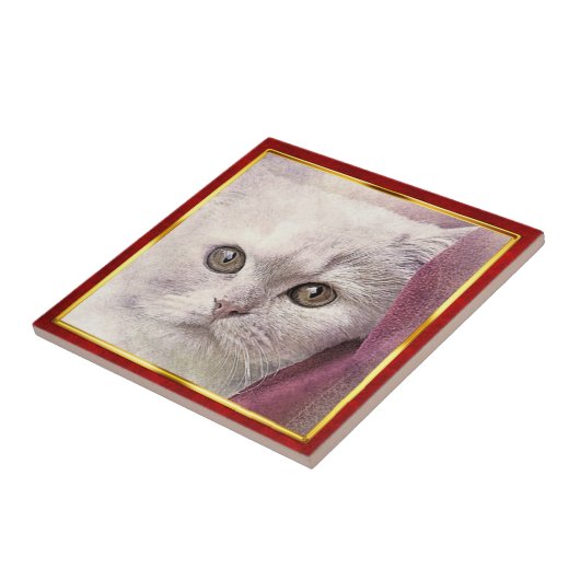 Red & Gold Framed Abstract Cat Print タイル (側面)