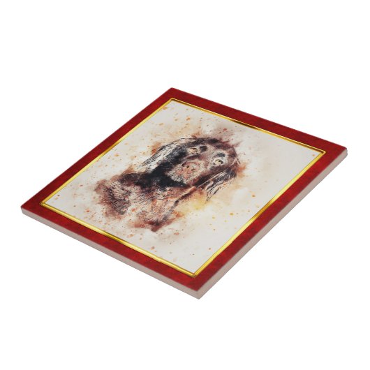 Red & Gold Framed Abstract Dog Print タイル (側面)