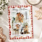 Red & Gold Gingham Pattern Merry Christmas 3 Photo シーズンカード