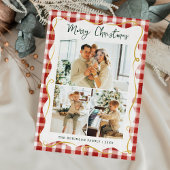 Red & Gold Gingham Pattern Merry Christmas 3 Photo シーズンカード