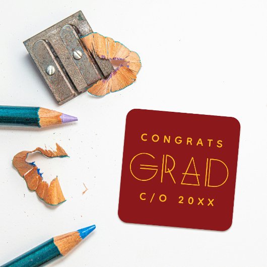 Red Gold Grad Typography Graduation Sticker スクエアシール