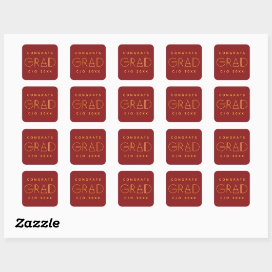 Red Gold Grad Typography Graduation Sticker スクエアシール (シート)
