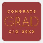 Red Gold Grad Typography Graduation Sticker スクエアシール (正面)