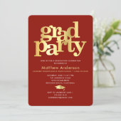 Red Gold Graduation Cap Bold Typography Minimal 招待状 (スタンド正面)