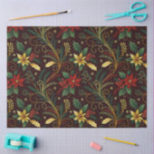 Red Gold Green Christmas Florals Decoupage 薄葉紙 (クラフト)