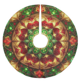 Red Gold Green Decorative Tree Skirt ブラッシュドポリエステルツリースカート