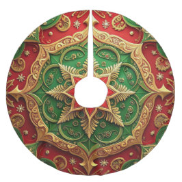 Red Gold Green Decorative Tree Skirt ブラッシュドポリエステルツリースカート