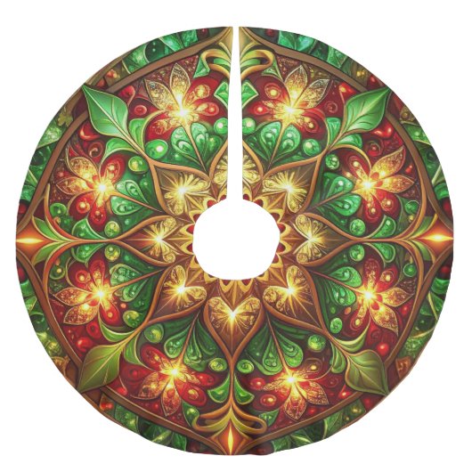 Red Gold Green Decorative Tree Skirt ブラッシュドポリエステルツリースカート (正面)