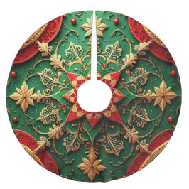 Red Gold Green Decorative Tree Skirt ブラッシュドポリエステルツリースカート