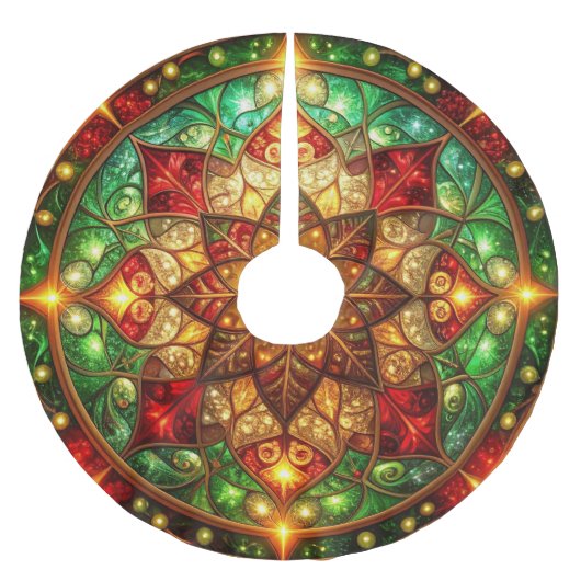 Red Gold Green Decorative Tree Skirt ブラッシュドポリエステルツリースカート (正面)