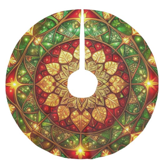 Red Gold Green Decorative Tree Skirt ブラッシュドポリエステルツリースカート (正面)