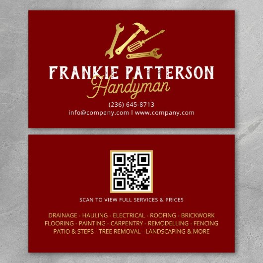 Red Gold Handyman Repair & Maintenance QR Code 名刺