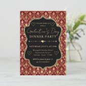Red & Gold Heart Damask Galentine's Dinner Party 招待状 (スタンド正面)