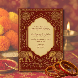 red gold hindu elephant ornate mandala wedding 招待状