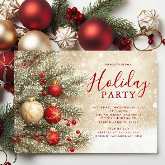 Red & Gold Holiday Party Invitation 招待状