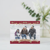 Red Gold Holly Berries Photo Happy New Year シーズンポストカード (スタンド正面)