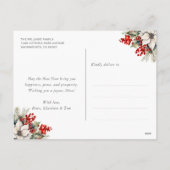 Red Gold Holly Berries Photo Happy New Year シーズンポストカード (裏面)