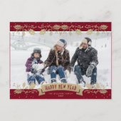 Red Gold Holly Berries Photo Happy New Year シーズンポストカード (正面)
