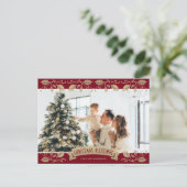 Red Gold Holly Christmas Blessings Christian Photo シーズンポストカード (スタンド正面)