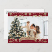 Red Gold Holly Christmas Blessings Christian Photo シーズンポストカード (正面/裏面)