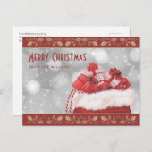 Red Gold Holly Christmas Presents シーズンポストカード (正面/裏面)