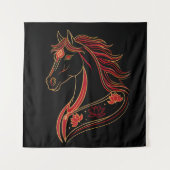 Red & Gold Horse with Lotus, Spiritual Symbolic  タペストリー (正面)
