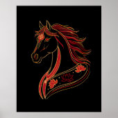 Red & Gold Horse with Lotus, Spiritual Symbolic ポスター (正面)