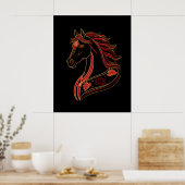 Red & Gold Horse with Lotus, Spiritual Symbolic ポスター (キッチン)
