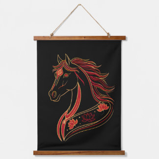 Red & Gold Horse with Lotus, Spiritual Symbolic  吊り下げ型タペストリー