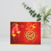 Red Gold Lanterns Chinese Horse paper-cut 2026 Pc ポストカード (スタンド正面)