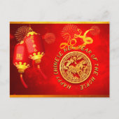 Red Gold Lanterns Chinese Horse paper-cut 2026 Pc ポストカード (正面)